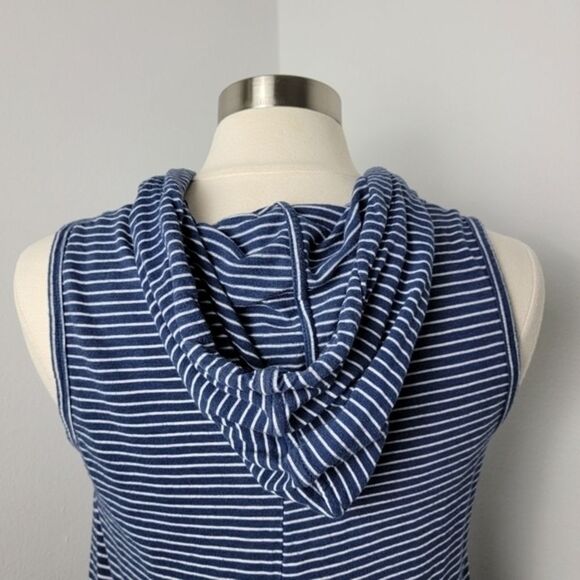 Allen Allen USA Navy Blue & White Striped Sleeveless Hooded Summer Dress Medium - Picture 6 of 9